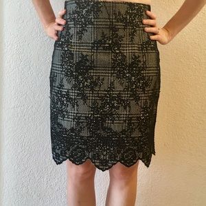 Elegant “lace” black and beige pencil skirt